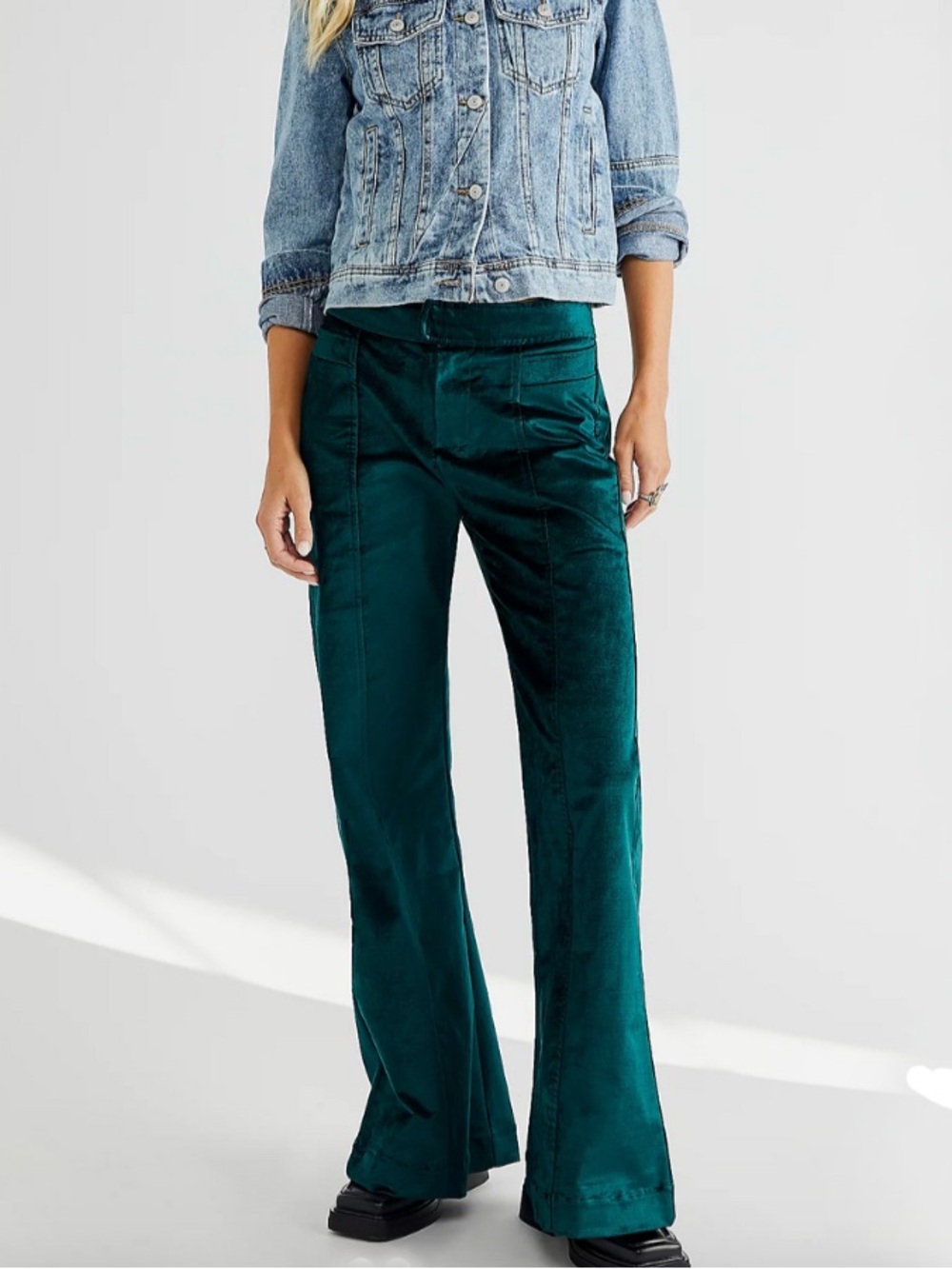 Free People Walk with You Deep Green Velvet Trousers